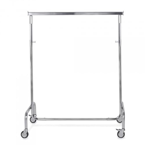 Rollständer höhen- und breitenverstellbar H120-190 x B140-220 x T54 cm | stabiler Kleiderständer verchromt bis 100 kg belastbar | Textil-Rollständer mit Schnapper, 80mm Gummirollen
