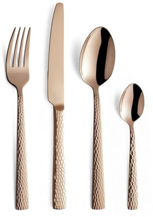 Amefa PVD Besteck Set Felicity, Rose, 24-teiliges Essbesteck Set, Für 6 Personen, 18/0 Edelstahl, 13/0 Klingenstahl, Gehämmerter Griff, Mit Messer, Gabel, Löffel & Kaffeelöffel, Beschichtet