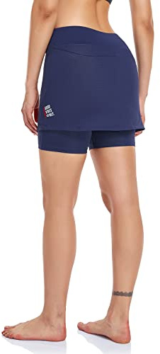 Santic Pantalon de Cyclisme pour Femme Short de Cyclisme Jupe 2 en 1avec Rembourrage en Gel 3D de l'assise Taille Haute Antichoc Noir et Bleu