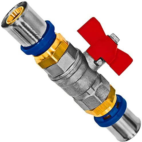 Pressfitting Verbundrohr Mehrschichtverbundrohr | Komplettsystem TH-Profil Winkel Bogen Übergang T-Stück >>> Kugelhahn Flügelgriff rot 26 x 3,0 mm