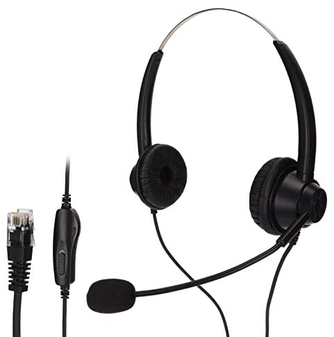 Wired Stereo Call Center Headset with Microphone Noise Cancelling,H360D‑RJ9MV RJ9 Office Headset Binaural Telephone Headset with Adjustable Speaker Volume and Microphone Mute