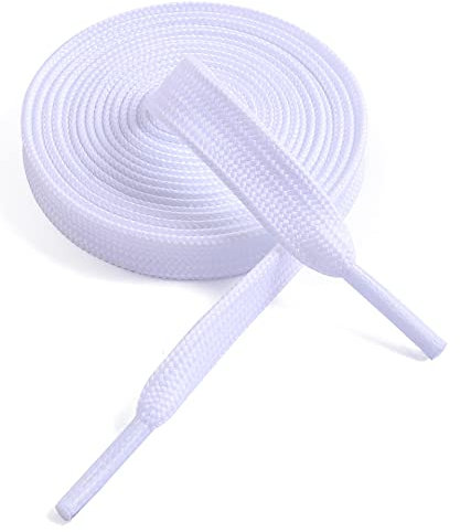 VSUDO 28 Inches Snow White Fine Weave Flat Shoe Lace for Sneaker, 5/16” Width Flat Sneaker Shoestring, Flat Sneaker Shoelace, Flat Shoe String for Running Athletic Shoes (1 Pair-Snow White-70CM)