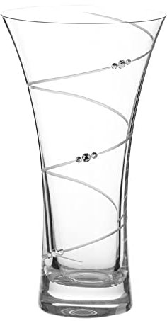 DIAMANTE Swarovski Hollow Sided Vase ‘Swirl’ Crystal Trumpet Vase - Lead Free Crystal Glass (21cm)