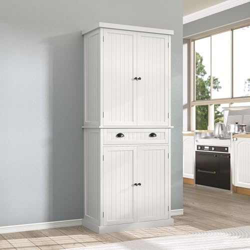 ARTPOWER 72 Tall Kitchen Pantry Storage Cabinet with Drawer and Adjustable Shelves, Pantry Cabinet for Kitchen, Bathroom or Hallway, White