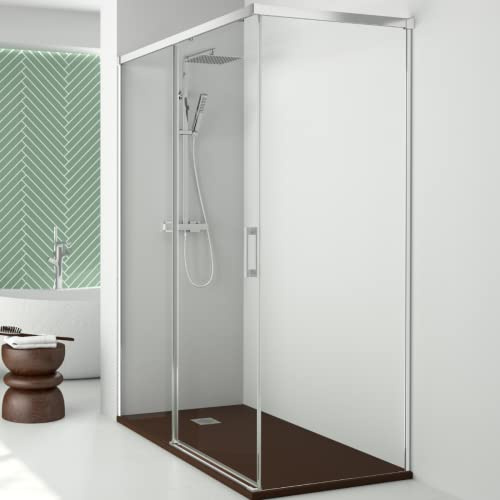 Mampara de Ducha Rectangular Corredera Acceso Frontal | Mampara Cuadrada Cabina Ducha | Puerta Corredera Lateral Fijo | Cristal 6mm Antical 195cm Altura | Transparente Cromo (Frente180+Lateral80)