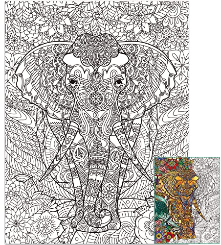 Elephant Giant Coloring Posters for Kids Adults Elephant Coloring Poster 39.37×51.96 Inch Mandala Coloring Posters Wall Art Decor Blank Banner for School Group Family Art Craft Activities Decoration