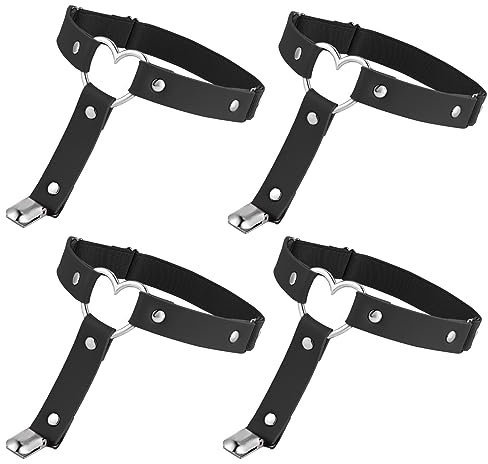 4 Stück Herz Bein Strumpfband Schwarz Verstellbar Punk Gothic Strumpfband Anti Rutsch Clip Damen Halloween Karneval Cosplay Party Zubehör