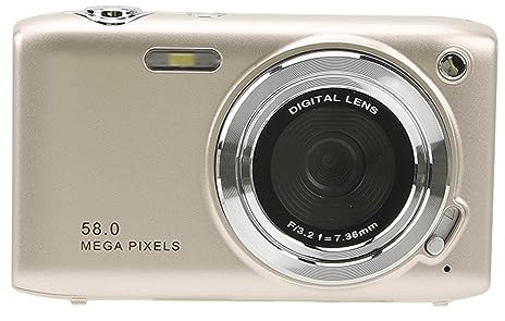 Digitalkamera, 58 MP 4K HD 2,88 Zoll Bildschirm Kompaktkamera, 16 facher Zoom, Zeitgesteuerte Fotografie Vlogging Kamera mit Autofokus, 800 mAh Akku, für Studenten, Anfänger (Gold)