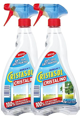 Cristasol, Cristalino Limpia Cristales Líquido en Spray, Para Limpieza de Ventanas, Espejos y Superficies de Vidrio o Cristal Sin Dejar Rastros o Marcas, Fragancia Clásica, Pack de 2 x 750 ml