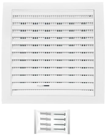 H&C VENT Grille Aeration 190x190mm Ø 150mm Blanc avec Curseur Moustiquaire │ Evacuation Caches Tuyau Ventilateur │ d'Extraction Ventialtion │ Exterieur Interieur │ Gaine Cache Extracteur d'air VMC