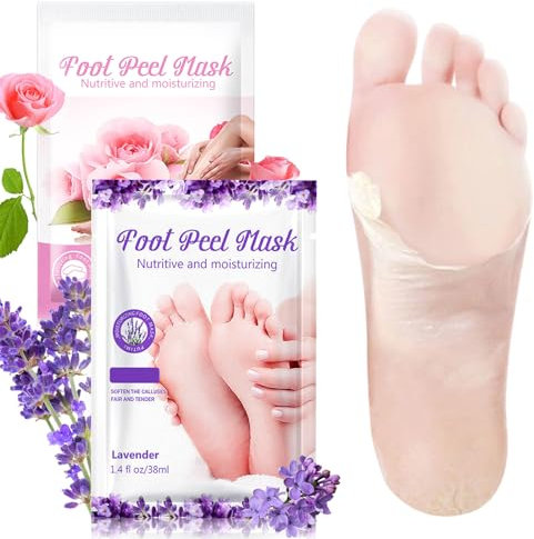 nailgeler 2 Paar Fußmaske, Hornhaut Socken, Abgestorbene und Entfernt Effektiv, Fußpflege für Zarte Füße, Exfoliating Fussmaske für Männer und Frauen (Lavendel+Rosen)