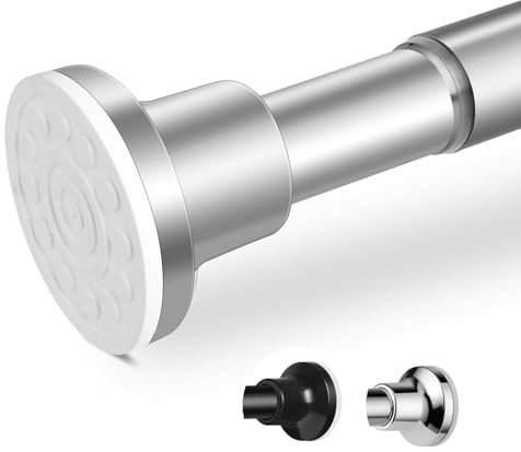 Stainless Steel Extendable Shower Curtain Pole 76-193cm, Adjustable Spring Tension Rod for Bathroom, Extendable Drill Free Rod for Closet, Doorway