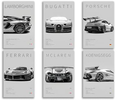 CSLGQGV Car Poster Vintage Racing Car Wall Art Supercar Canvas Prints Painting For Men Room Pictures Guys Dorm Room Aesthetics Decor Bedroom Office (Unframed,8×10inch,6pcs)