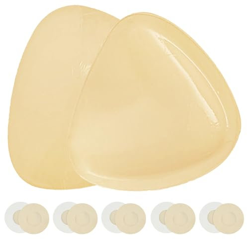 HJJMN 1 Pair Sticky Bra Pads Inserts, Soft Triangle Silicone Bra Pads, Comfortable Boost Cups Bra Pads, Push Up Pads with 5 Pair Disposable Breast Patches, Double-Sided Adhesive Bra for Women Girls