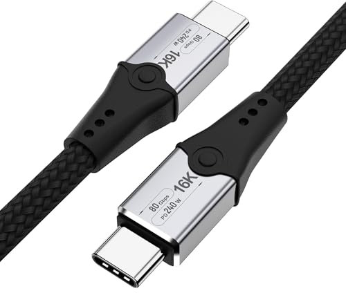 HOTUTUKI 80Gbps Thunderbolt 5 Kabel, 240W 1M 3FT Ladekabel USB-C 4 Super High Speed Datenkabel, Schnellladung 16K Ultra HD Video Kompatibel Mit Thunderbolt 4 Und USB-C