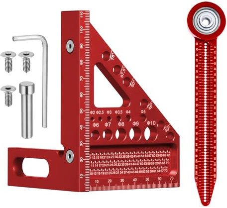 3D Speed Square Tools 22.5-90° Aluminum Alloy Combination Set Square Carpentry Metric Woodworking Angle Measurement Tool with 11 Different Drill Holes And Positioning Aid