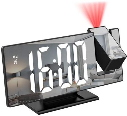 Titifeya Digital Projection Alarm Clocks LED Bedside Clock for Bedroom with Adjustable Brightness Snooze 12/24H Temperature Mirror Display for Home Office Living Room