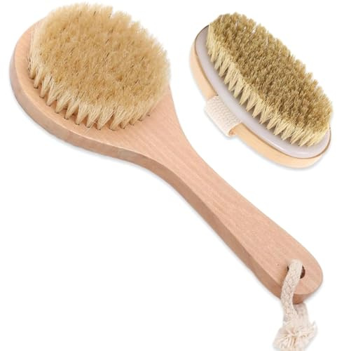 NIYATA Dog Bath Brush, 2PCS Dog Brush for Short Hair, Natural Bristle Dry Brushes for Lymphatic Drainage, Exfoliating, Blood Circulation & Cellulite, Soft Hair Brush for Men and Women