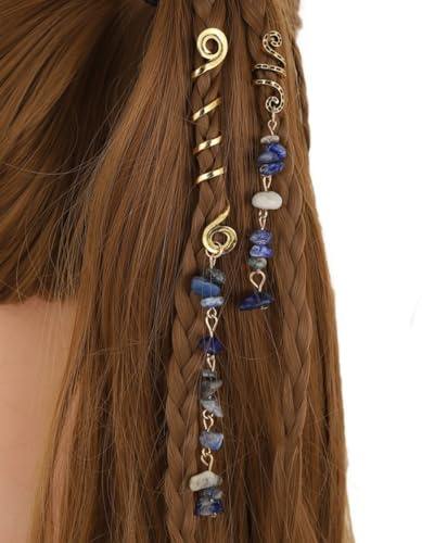 Blausky 2 Stück Metall Dreadlocks Haarschmuck,Haarspiralen Clips Spiral Pin Spirale Haarspange mit Steinperlen Spirale Haar Clip Zöpfe Schmuck für Männer & Frauen DIY Haar Stil,Marineblau
