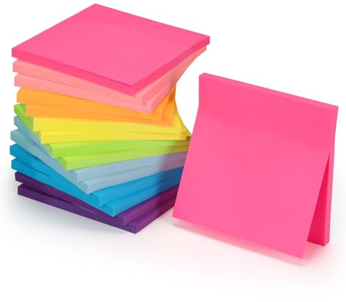 PETAFLOP 800 Stück Bunte Haftnotizen 76 mm x 76 mm, 16 Blöcke Selbstklebende Notizzettel für Büro, Schule und Zuhause, 50 Blatt Sticky Notes pro Block