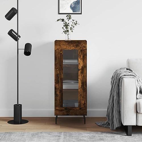 Hoopleep Smoking Sideboard 34.5 x 34 x 90 cm, Wooden Cabinet with Glass Door, Versatile Space for Bedroom and Living Room, Durable Furniture