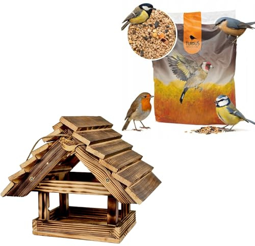 WOODOK Caja nido de madera + forro para pájaros, 1 kg, incubadora resistente a la intemperie para herreros, petirrojos y gorriones con tapa de limpieza, comedero para pájaros con protección contra