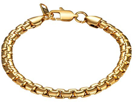 PROSTEEL Herren Armband Edelstahl Venezianierkette Box Kette Armband 6mm Breit Fashion Kettenarmband Armkette für Herren, Länge 20CM, Gold