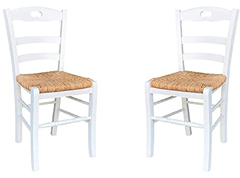 Liberoshopping Sedia LOIRE in legno massello con seduta in paglia SET 2 PEZZI (Laccato bianco)