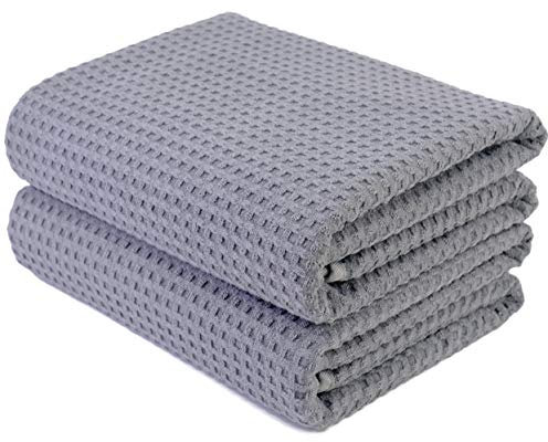 Polyte - Mikrofaser-Badetuch - fusselfrei & schnelltrocknend - Waffelstruktur - sehr groß - Grau - 152 x 76 cm - 2 Stück