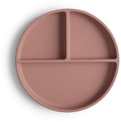 Mushie Silicone Suction Plate | Non-Slip Divided Plate for Babies & Toddlers | Food Grade Silicone | Dishwasher & Microwave Safe | Cloudy Mauve