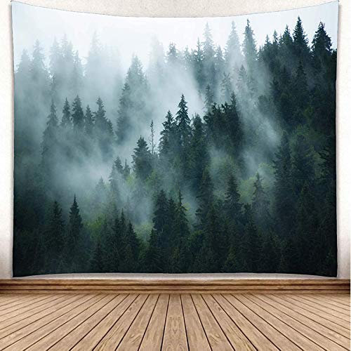 YISURE Wandteppich Wald Grün, Nebliges Wandteppiche Wandtuch Wald für Schlafzimmer, Wandtücher Wandbehang Landschaft, Tuch für die Wand in Living Room Decoration Großes Format 230x180cm