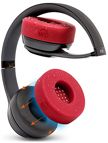 WC SweatZ Solo - Copriauricolari brevettati antisudore per Beats Solo 4, Solo 3 e Solo 2, realizzati da Wicked Cushions | Antisudore e lavabili in lavatrice | Red