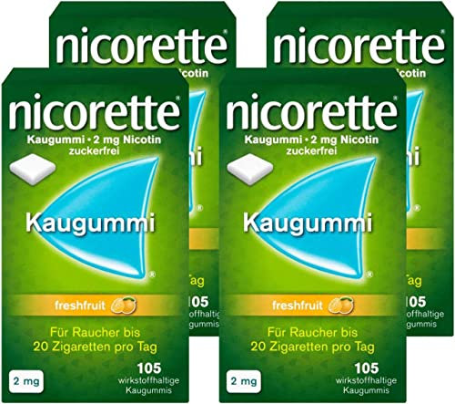 NICORETTE Kaugummi Viererpack 2mg freshfruit – Nikotinkaugummi zur Raucherentwöhnung – Fruchtgeschmack –2mg Nikotin – Rauchen aufhören