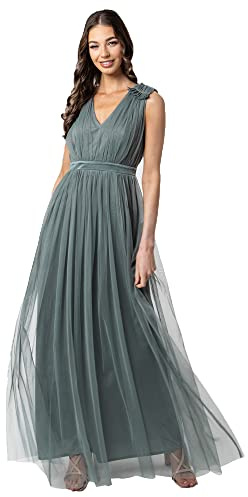 Maya Deluxe Maxivestido con Detalle de Volantes en los Hombros Vestido de Dama de Honor, Verde neblina, 46 para Mujer