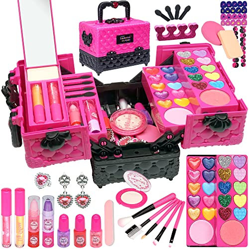 Amerrly Kinderschminke Set Mädchen Spielzeug - Waschbar und Sicher Kinder Schminkset, Prinzessin Schminkkoffer Kinder, Mädchen Spielzeug Alter 4-12, Party Geburtstag Geschenke
