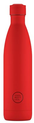 Cool Bottles - Botella de Agua de Acero Inoxidable - 750 ml - Vivid Red - 30,5 x 7 cm - Botella Térmica Hermética - Bebidas Frías 36 H y Calientes 18 H - Triple-Cool Technology - Libre de BPA