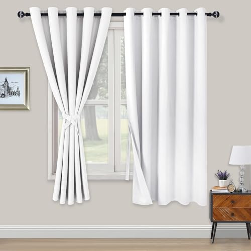 XWZO Blackout Curtains Shades Window Curtain Panels with Tiebacks- Noise Reduction and Thermal Insulated Eyelet Curtains for Bedroom,Living Room,Office,Study Room Greyish White W66xL72