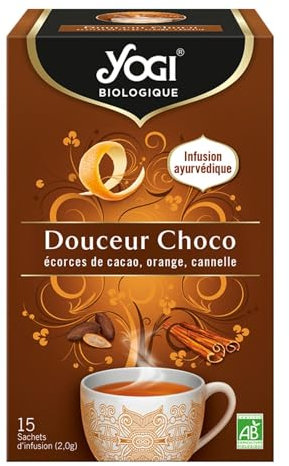 Yogi Biologique Douceur Chocolat, Infusion 100% Bio Écorces de Cacao, Orange et Cannelle, 15 Sachets thermosoudés et sans agrafe, 30 g, 312016