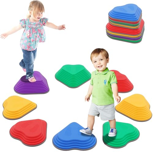 Pierres D'équilibre pour Enfants,8 Pierres Durables et Antidérapantes,Favorise l'équilibre et la Motricité chez les enfants,Parcours d'obstacles pour l'intérieur et l'extérieur (Classique)