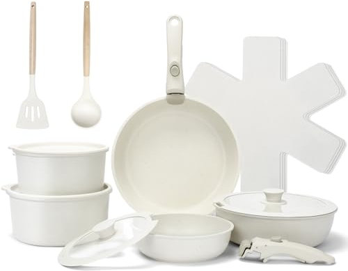 GFTIME Pots and Pans Set Non-Stick 17 Piece, Kitchen Ceramic Cookware Set with Removable Handle, Induction Hob Pot Set, RV Cooking Pan Set for Camping, Oven & Dishwasher Safe, PFAS PFOA & PTFE Free