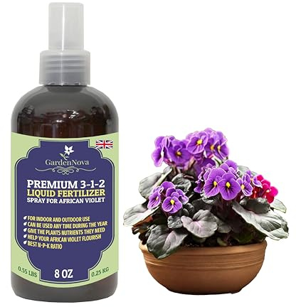 Professional African Violet Spray Fertilizer Mist for Home Gardening | 3-1-2 Gentle Blend Mist for Healthy Leaves and Growth - 8oz