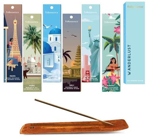 Folkulture Premium Incense Sticks with Holder - Set of 6 (120 Sticks) | No Charcoal, Organic, Non Toxic, 45 Mins Burn Time, Coconut, Coffee, Rose Incense for Energy, Relaxation, Aromatherapy