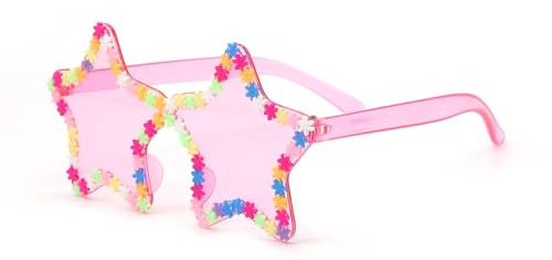 CHEERYMAGIC Kids Star Glasses, Rimless Star Shaped Funky Sunglasses Girls Vintage Star Sunglasses UV Protection Retro Children Eyewear for Summer Beach Pool Party Glasses A9CSWJXYJ (A)