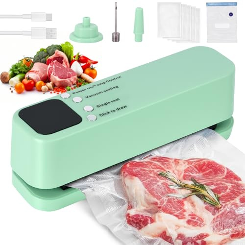 Vacuum Sealer Machine, 4-in-1 Mini Food Bag Sealer Heat Seal with 3 External Connectors and 65 KPA Powerful Suction, Portable Auto Vacuum Packing Machine for Dry and Moist Food Fresh Preservation