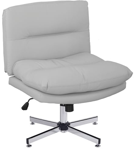 HOMCOM Silla de Escritorio Giratoria Silla de Oficina con Altura Ajustable Función de Basculante Base Cruzada sin Brazos y Asiento Amplio para Estudio Dormitorio Gris