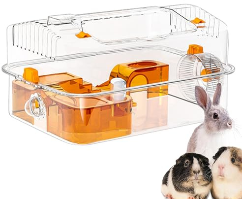 Renchey Jaula Grande para Hámster,Pequeña Casa para Hámster con Accesorios | Hábitat Transparente con Dispensador y Rueda para Descansar, Jugar y Dormir de Chinchillas y Conejos