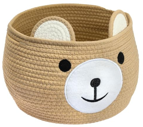 HMF Aufbewahrungskorb mit versteckten Griffen, Korb für Kinderzimmer aus Baumwolle | Bär | 30 x 24 cm | Honig