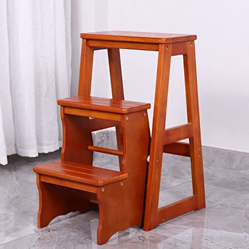 Foldable 3-Step Wooden Stool Ladder, Non-Slip Step Stool for Kitchen, Library, and Stairway -, Portable Ladder Chair for Easy Climbing