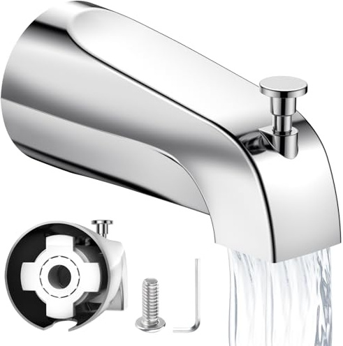 Tub Spout with Diverter – Slip-Fit Bathtub Faucet Spout Replacement, 1/2” Copper Pipe Connection, Easy to Install, Universal for Bathroom Shower (Chrome)