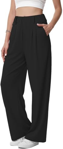 Neteson Pantalons Larges Femme Elegant Pantalon Fluide Palazzo Décontracté